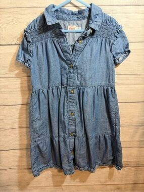 wonder nation Light Blue Denim Button-Front Tiered Dress